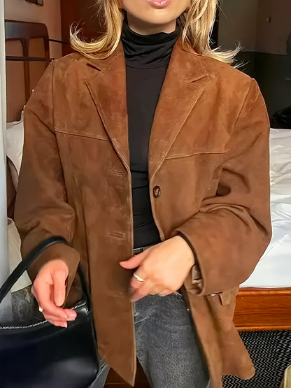 Maïwen - Veste de Mi-Saison en Suédine Vintage Incontournable pour Femme avec Boutons