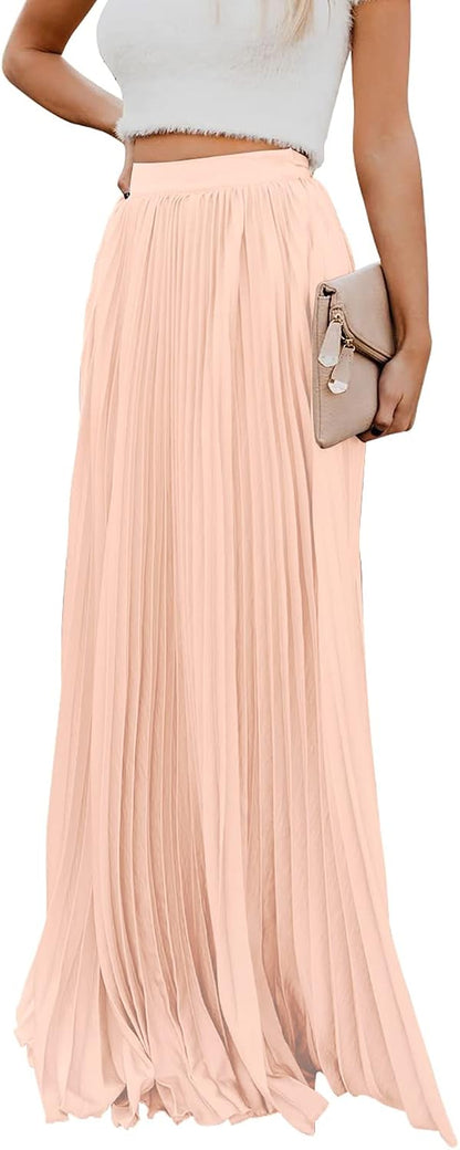Élise - Jupe longue maxi plissée à taille élastique haute