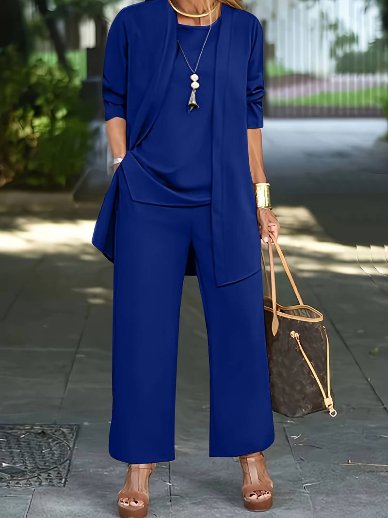 Chiara – Ensemble Décontracté Trois Pièces  Gilet Haut et Pantalon Long