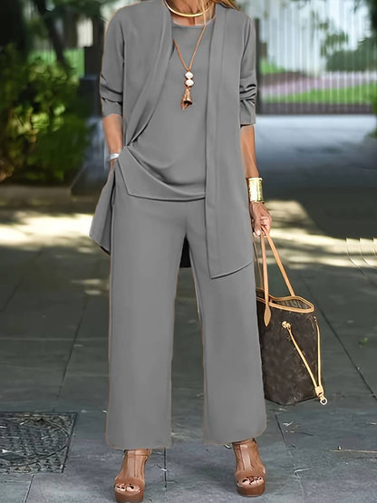 Chiara – Ensemble Décontracté Trois Pièces  Gilet Haut et Pantalon Long