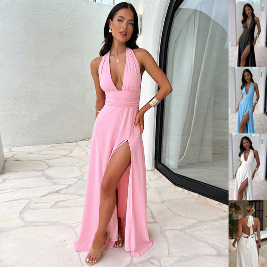 Chloe - Robe Maxi à Décolleté Halter avec Fente