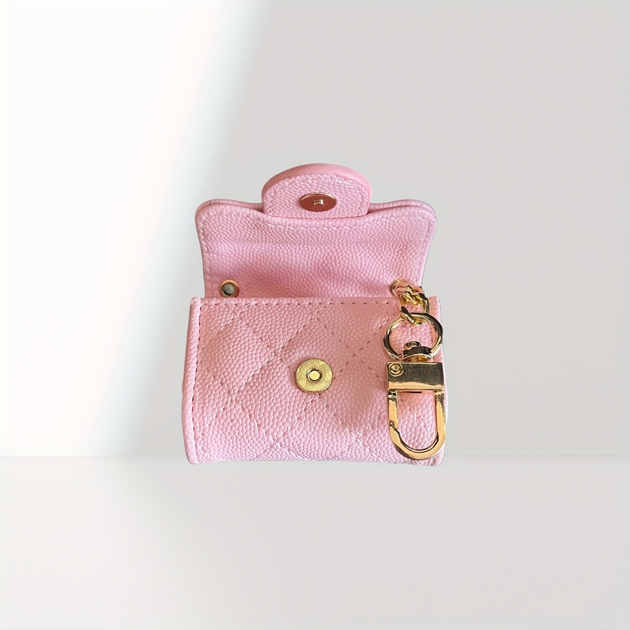 Zoé - Étui de Protection pour Earpods en Forme de Mini Sac à Main Rose Clair avec Porte-clés