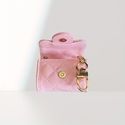 Zoé - Étui de Protection pour Earpods en Forme de Mini Sac à Main Rose Clair avec Porte-clés