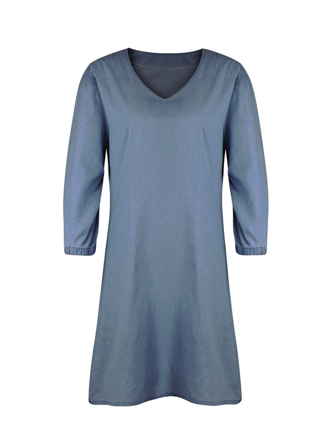 Noémie – Robe Courte en Jean avec Décolleté en V et Manches Mi-Longues