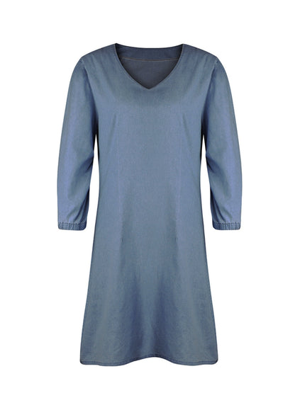 Noémie – Robe Courte en Jean avec Décolleté en V et Manches Mi-Longues