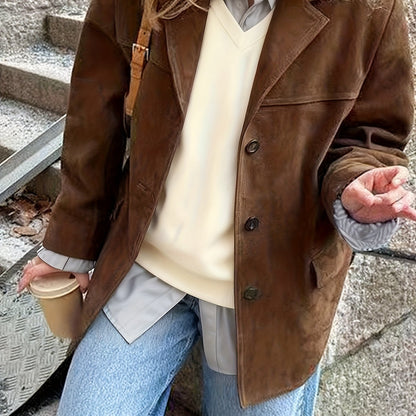 Maïwen - Veste de Mi-Saison en Suédine Vintage Incontournable pour Femme avec Boutons