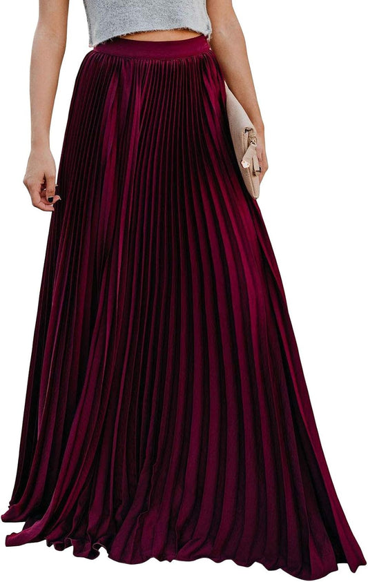 Élise - Jupe longue maxi plissée à taille élastique haute
