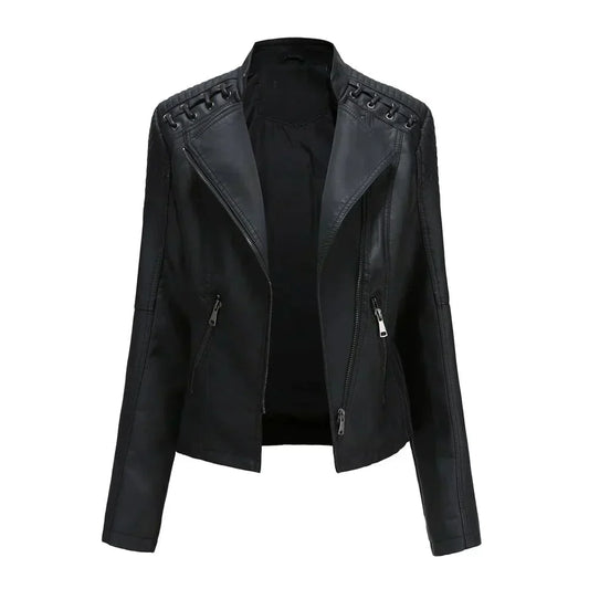 Meena - Veste en cuir biker avec détails en dentelle