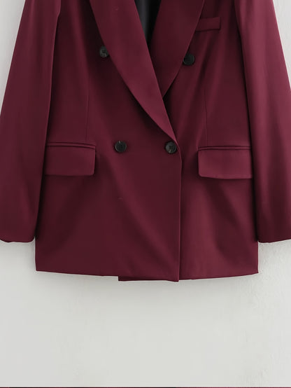 Iréva - Blazer Oversize Classique Bordeaux pour Femme – Veste de Mi-Saison