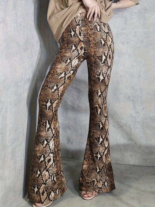 Eléa - Pantalon Flared Stretch Taille Haute en Imprimé Serpent