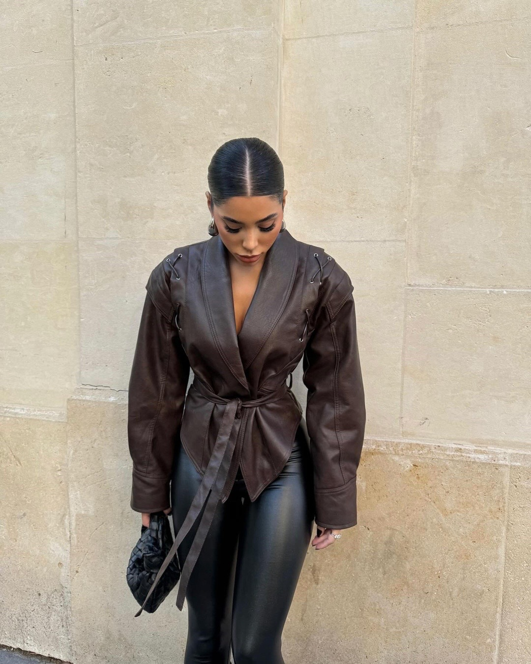 Amelia - Veste Blazer Ceinturée en Cuir