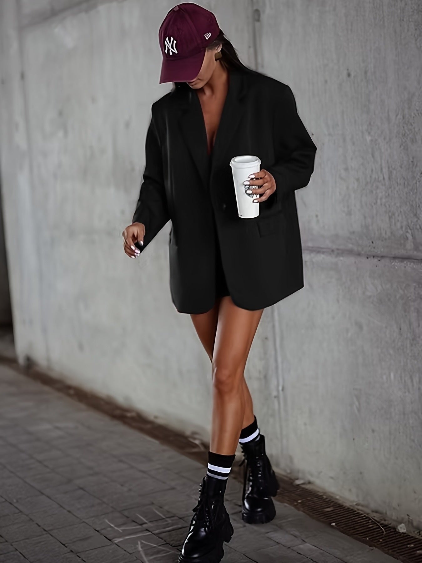 Noézelle - Blazer Oversize Noir Business Casual Élégant pour Femme avec Poches