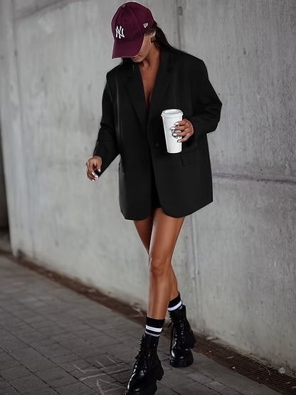 Noézelle - Blazer Oversize Noir Business Casual Élégant pour Femme avec Poches