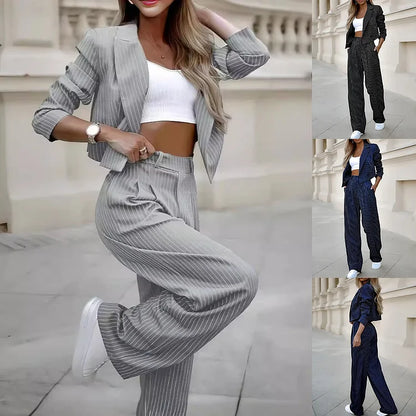 Énaly - Ensemble Deux Pièces Business Casual Élégant à Rayures, Composé d’un Blazer et d’un Pantalon Taille Haute