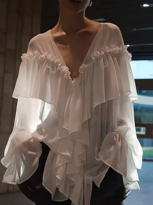 Zélie - Top en Chiffon Transparent Dynamique à Manches Longues