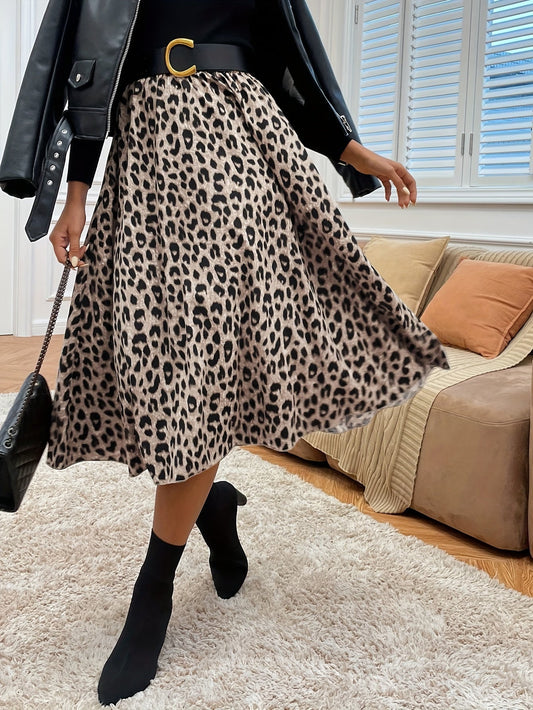 Éloise - Jupe Midi Ample et Aérienne en Imprimé Léopard avec Taille Haute et Stretch