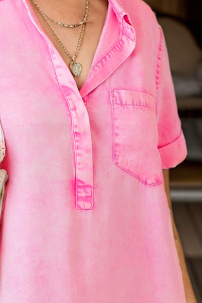 Azura - Robe t-shirt en denim à manches courtes avec poche sur la poitrine et col