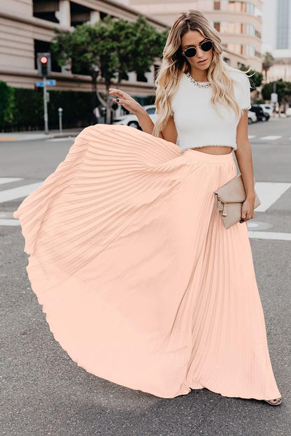 Élise - Jupe longue maxi plissée à taille élastique haute