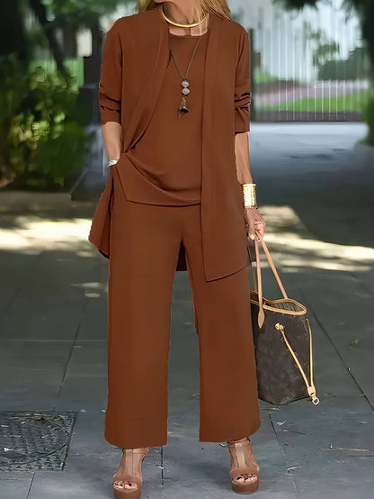 Chiara – Ensemble Décontracté Trois Pièces  Gilet Haut et Pantalon Long