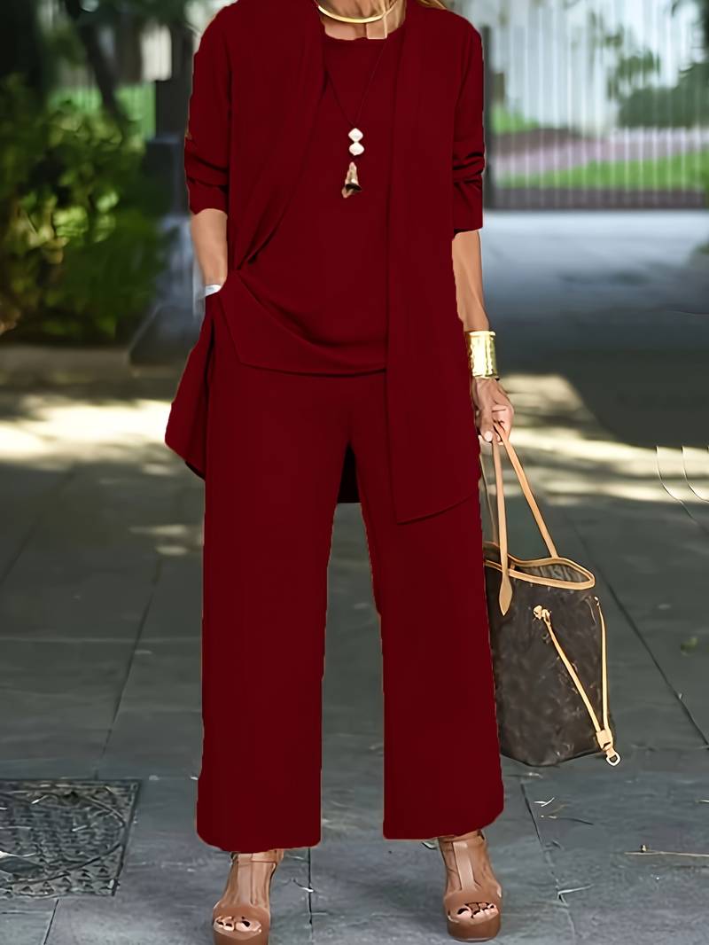 Chiara – Ensemble Décontracté Trois Pièces  Gilet Haut et Pantalon Long