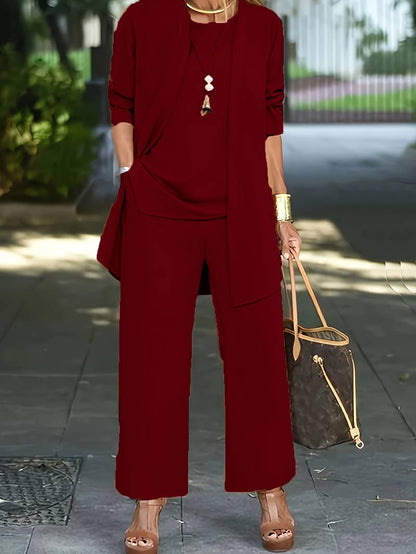 Chiara – Ensemble Décontracté Trois Pièces  Gilet Haut et Pantalon Long