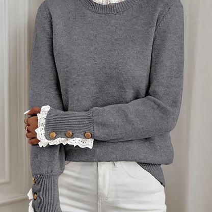 Giselline - Pull tricoté avec volants et fermeture à boutons