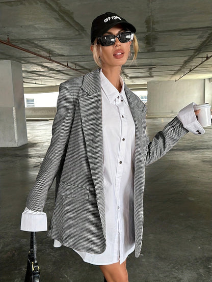 Florélie - Blazer Long Beige Élégant pour Femme | Business Casual – Veste de Printemps Parfaite