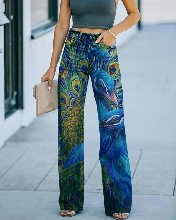 Océane - Jean Large Taille Haute avec Imprimé Fleurs
