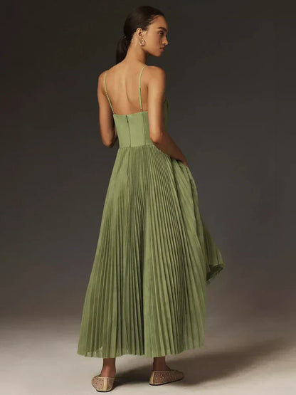 Ella - Robe A-Line Plissée à Bretelles Spaghetti