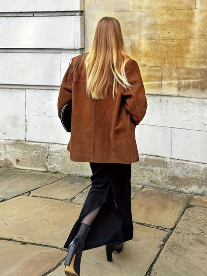 Maïwen - Veste de Mi-Saison en Suédine Vintage Incontournable pour Femme avec Boutons