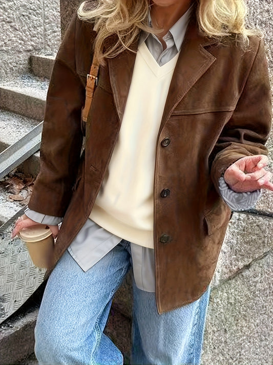 Maïwen - Veste de Mi-Saison en Suédine Vintage Incontournable pour Femme avec Boutons