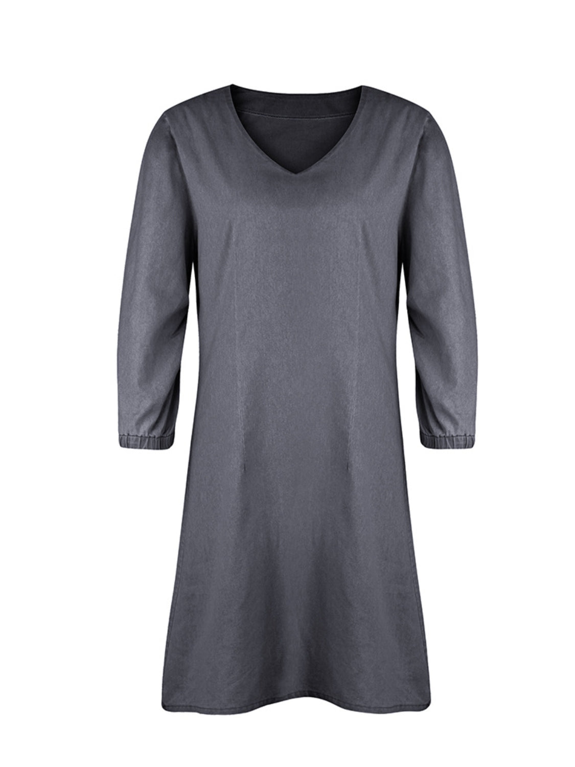 Noémie – Robe Courte en Jean avec Décolleté en V et Manches Mi-Longues