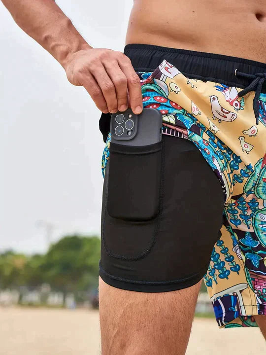 Braxton - Short de bain pour Homme AquaFlex avec Cordon de Serrage et Poche Cachée pour téléphone