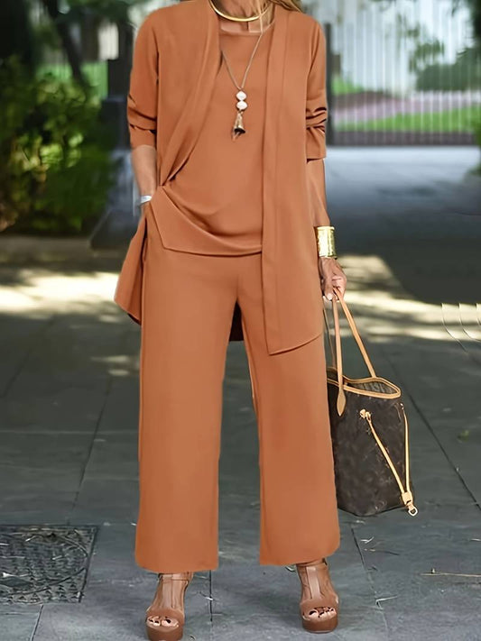 Chiara – Ensemble Décontracté Trois Pièces  Gilet Haut et Pantalon Long