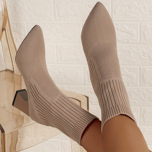 Noémi - Bottines Tricotées Élastiques avec Embout Pointu et Talon Carré