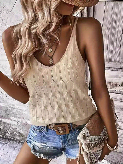 Violette - Débardeur Tricoté à Motif Naturel en Beige