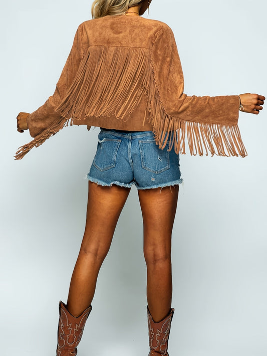 Solene - Veste Cowboy Bohème Chic en Daim avec Franges