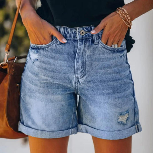 Zélie - Shorts en denim taille haute déchirés