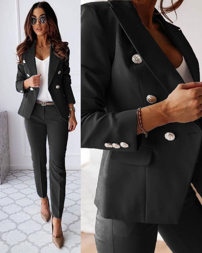 Hélène - Blazer Élégant et Cintré aux Couleurs Unies avec Boutons Détaillés pour Femme