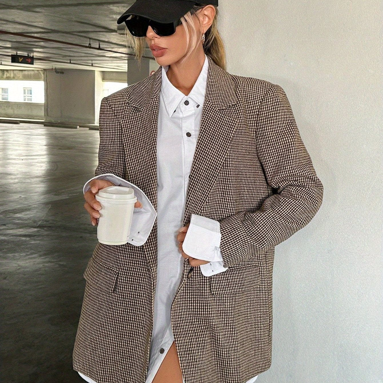 Florélie - Blazer Long Beige Élégant pour Femme | Business Casual – Veste de Printemps Parfaite