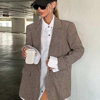 Florélie - Blazer Long Beige Élégant pour Femme | Business Casual – Veste de Printemps Parfaite