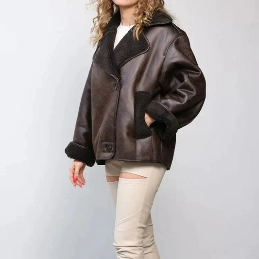 Olivia - Manteau de Fourrure en cuir Vintage pour Femmes