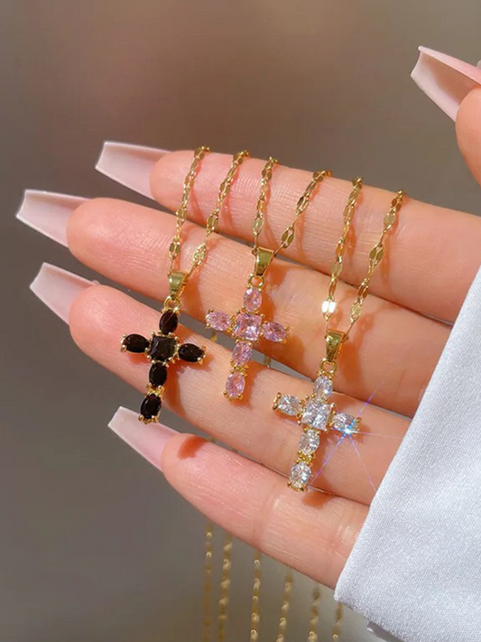 Théa - Collier Croisé Alicia Zirkonia Or Blanc/Rose/Noir