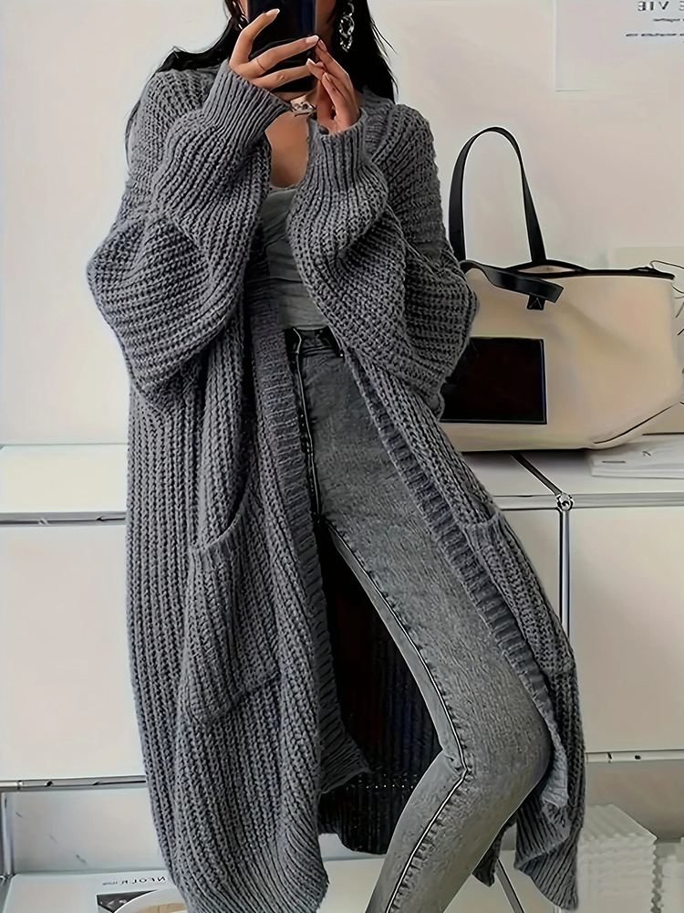 Léonie - Gilet Lang pour Femme | Cardigan Oversized Élégant | Gilet Streetstyle Gris