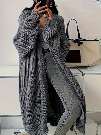 Léonie - Gilet Lang pour Femme | Cardigan Oversized Élégant | Gilet Streetstyle Gris