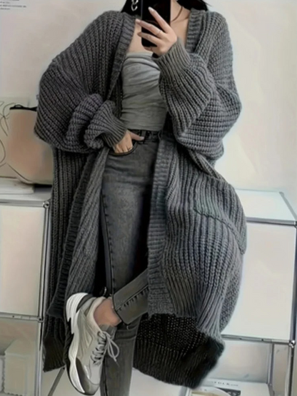 Léonie - Gilet Lang pour Femme | Cardigan Oversized Élégant | Gilet Streetstyle Gris