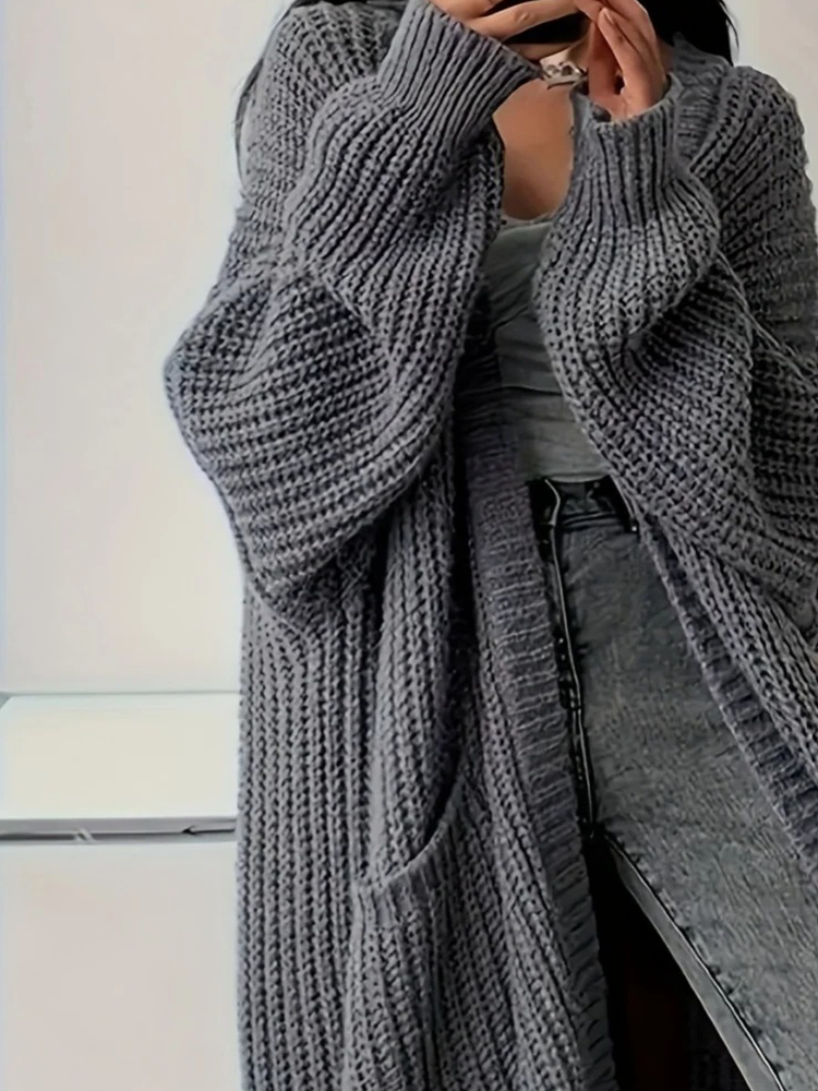 Léonie - Gilet Lang pour Femme | Cardigan Oversized Élégant | Gilet Streetstyle Gris