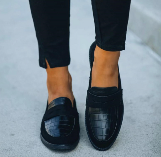 Éloïse - Mocassins Noirs à Motif Croco