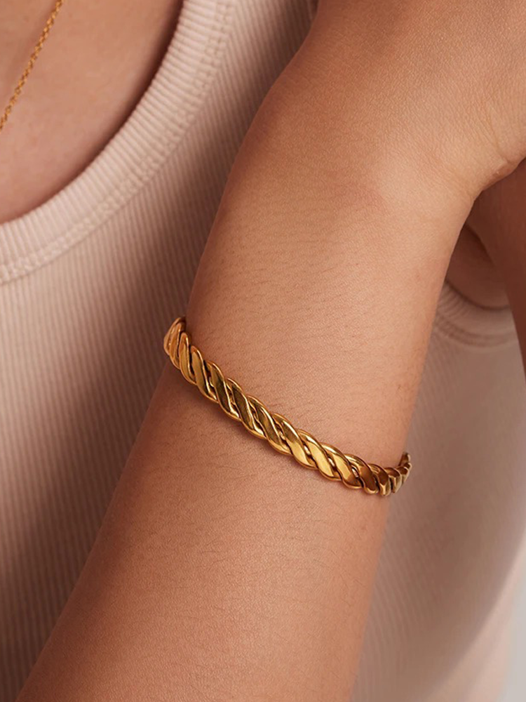 Geneviève - Bracelet Twist Cubain Blanc en Or