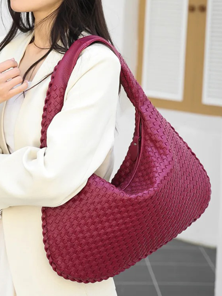 Amélie - Sac à Main Tressé pour Femme | Sac à Main | Sac Design Rouge Bourgogne